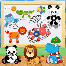 Load image into Gallery viewer, COOLJOY 3 4 5 6 7 8Year Old Boys Girls Gifts 100+ PCS Wooden Magnetic Puzzle, Cute Pets Pattern Games Double Sided Jigsaw, Educational Drawing Easel Blackboard Wood Toys Imagination