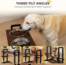 Load image into Gallery viewer, PawHut Raised Dog Bowls with Stand 4 Heights Adjustable Large Breeds Brown