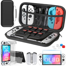 Load image into Gallery viewer, HEYSTOP Switch OLED Case Kit Compatible with Nintendo Switch OLED Accessories Kit Protector Case Carrying Case for Nintendo Switch OLED with Tempered glass Screen Protector and 6 Pcs Thumb Caps,Black