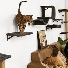 Load image into Gallery viewer, FUKUMARU Cat Shelves, 4 in 1 Large Cat Furniture Set, Wooden Climbing Wall with Scratching Post for 16 Inch Drywall - Grey