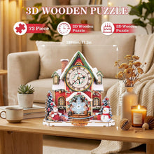 Load image into Gallery viewer, 3D Wooden Puzzle Clock - DIY House Model Kit for Adults to Build, Functional Wall Clock with Moving Pendulum, Wood Craft Hobby Set, Unique Valentine's Day Gift for Him Her