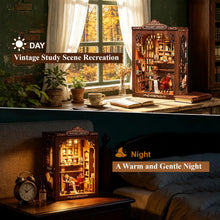 Load image into Gallery viewer, Book Nook Kit - DIY Miniature House kit for Adults and Beginners 3D Wooden Puzzle Craft Kit With LED and Dust Cover for Bookshelf Decor and Creative Gifts (Classic European Style Study)