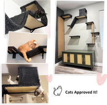 Load image into Gallery viewer, FUKUMARU Cat Shelves, 4 in 1 Large Cat Furniture Set, Wooden Climbing Wall with Scratching Post for 16 Inch Drywall - Grey