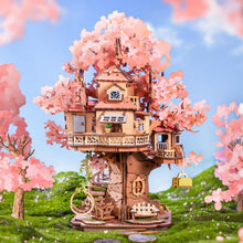Load image into Gallery viewer, Rolife 3D Puzzle Sakura Tree House, Wooden Puzzles for Adults 535-Piece Snap-Fit Craft Model Building Kit with Shimmering Cherry Blossoms Decorative Display for Crafters Home Decor