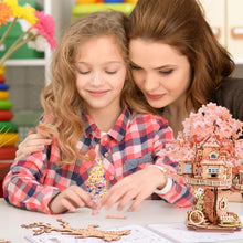 Load image into Gallery viewer, Rolife 3D Puzzle Sakura Tree House, Wooden Puzzles for Adults 535-Piece Snap-Fit Craft Model Building Kit with Shimmering Cherry Blossoms Decorative Display for Crafters Home Decor