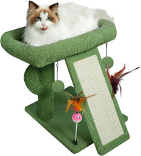 Load image into Gallery viewer, TWDEPART Small Cactus Cat Tree for Indoor Cats, Activity Centre Climbing Tree with Scratching Board and Playful Toy Balls, Green