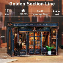 Load image into Gallery viewer, Book Nook Kit-Custom Suit(Golden Section Line)-Tailor Shop Dollhouse,DIY Miniature House 3D Wooden Puzzle with LED Lights,Bookshelf Decor Craft Kit for Adult and Teen,Perfect Home Decor&Gift