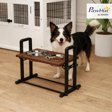 Load image into Gallery viewer, PawHut Raised Dog Bowls with Stand 4 Heights Adjustable Large Breeds Brown