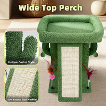 Load image into Gallery viewer, TWDEPART Small Cactus Cat Tree for Indoor Cats, Activity Centre Climbing Tree with Scratching Board and Playful Toy Balls, Green