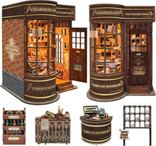 Load image into Gallery viewer, Book Nook Kit, 3D Wooden Puzzle Bookshelf Decor (Magic Wand Shop) DIY Miniature House Model Craft Kit Magic Booknook with LED Light, Creative Stress-Relieving Birthday Gift for Adults