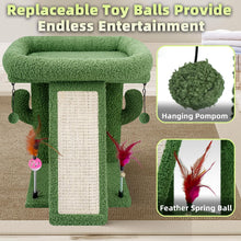 Load image into Gallery viewer, TWDEPART Small Cactus Cat Tree for Indoor Cats, Activity Centre Climbing Tree with Scratching Board and Playful Toy Balls, Green