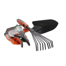 Load image into Gallery viewer, Black and Decker gardening tools anvil pruner and trowel and fan rake