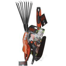 Load image into Gallery viewer, Black and Decker gardening tools anvil pruner and trowel and fan rake