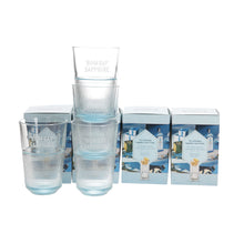 Load image into Gallery viewer, 4 X Bombay Sapphire Highball Glasses, New Design And Boxed NARROWING BASE. BAR