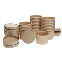Load image into Gallery viewer, 25 X Sets Kraft Soup Containers Paper/Card Bowls and Lids Ice Cream Cups Sundae