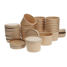 Load image into Gallery viewer, 25 X Sets Kraft Soup Containers Paper/Card Bowls and Lids Ice Cream Cups Sundae