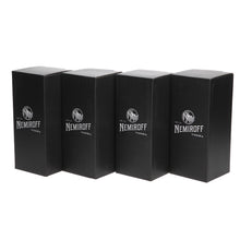 Load image into Gallery viewer, 4 x Nemiroff Vodka Clear Glass Black Branded Logo Brand New & Boxed. BAR. PARTY