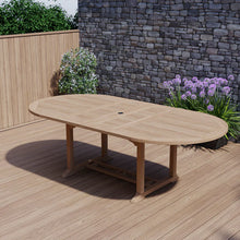 Load image into Gallery viewer, Teak Oval Extending Table 180cm to 240cm and 6 Oxford stacking chairs ( Seconds)