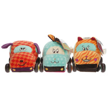 Load image into Gallery viewer, B.Toys Plush Pull Cars squeaky motion soft pack of 3 age 12 months up SET OF 3