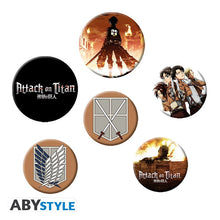 Load image into Gallery viewer, Attack On Titan Characters Button Badge 5 pack . Collectables