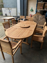 Load image into Gallery viewer, Teak Oval Extending Table 180cm to 240cm and 6 Oxford stacking chairs ( Seconds)