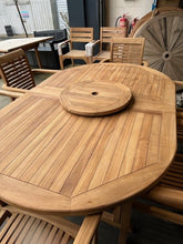 Load image into Gallery viewer, Teak Oval Extending Table 180cm to 240cm and 6 Oxford stacking chairs ( Seconds)
