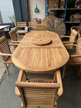 Load image into Gallery viewer, Teak Oval Extending Table 180cm to 240cm and 6 Oxford stacking chairs ( Seconds)