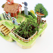 Load image into Gallery viewer, Set of 3 Puzzle & Grow-Build Your Own 3D Farm/Treehouse/Windmill Kits Grow Cress