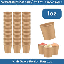 Load image into Gallery viewer, Kraft Paper Portion Pots Cups Compostable Ramekin Sauce Cups 1oz x 400