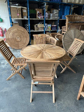 Load image into Gallery viewer, 120cm Sunshine Round Teak Folding Table and 4 Hampton chairs ( Seconds )
