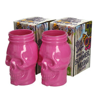 Load image into Gallery viewer, 2 X New Rare PINK Dead Mans Fingers Skull Head Spiced Rum Glass 3/4 pint