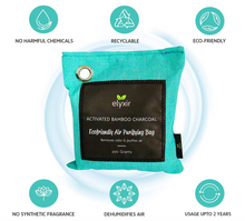 Load image into Gallery viewer, ELYXIR Bamboo Charcoal Air Purifying Bag (4x200g) + 4 Hooks 100% Bamboo Active