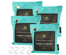 Load image into Gallery viewer, ELYXIR Bamboo Charcoal Air Purifying Bag (4x200g) + 4 Hooks 100% Bamboo Active