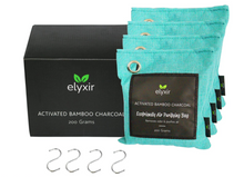 Load image into Gallery viewer, ELYXIR Bamboo Charcoal Air Purifying Bag (4x200g) + 4 Hooks 100% Bamboo Active