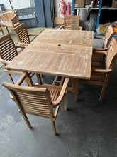 Load image into Gallery viewer, Teak Square To Rectangle 120-170cm Table 4cm Top 6 Stackable chairs (SECONDS)
