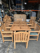 Load image into Gallery viewer, Teak Garden 180-240cm Rectangle Extending Table 4cm + 8 Warwick chairs (SECONDS)
