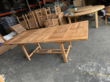 Load image into Gallery viewer, Teak Garden 180-240cm Rectangle Extending Table 4cm + 8 Warwick chairs (SECONDS)
