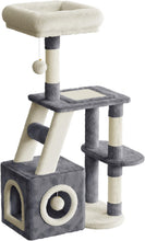 Load image into Gallery viewer, Cat Tree 107cm for Indoor Cats, Multi-Level Cat Tower with Scratching Post, Large Top Perches, Cozy Condo, Scratching Board &amp; Dangling Ball (Dark Grey and Beige)
