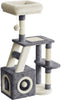 Cat Tree 107cm for Indoor Cats, Multi-Level Cat Tower with Scratching Post, Large Top Perches, Cozy Condo, Scratching Board & Dangling Ball (Dark Grey and Beige)