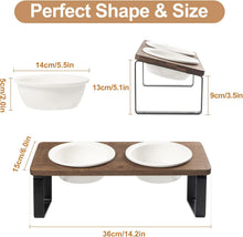 Load image into Gallery viewer, GUUSII HOME Raised Cat Food Bowl Elevated Kitty Dish 2 Ceramic Bowls Dia 14cm
