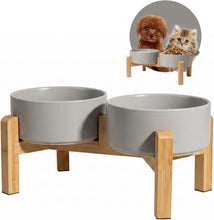 Load image into Gallery viewer, Elevated Ceramic Dog Bowl Set Raised Dog Bowls with Non Slip Bamboo Stand
