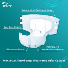 Load image into Gallery viewer, WhyWorry Adult Nappies for Women and Men, Medium, 15 Count Disposable Adult Diapers, Incontinence Briefs with Maximum Absorbency, Overnight Protection, Odor Control, Unisex

