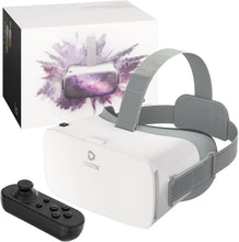 Load image into Gallery viewer, DESTEK V5 VR Headset for Phone &amp; Kids, Fits 5.5 to 7.0 Inch Phones Includes Remote Controller &amp; 128 Premium VR apps,Touch Button for YouTube VR,Anti-blue HD lenses,Fits iPhone/Samsung,White.
