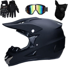 Load image into Gallery viewer, Matt Black Motorcycle Cross Helmets ,Full Face MTB Helmet with Goggles Mask Gloves, Motocross Helmet Mens Off Road Helmet Youth Kids Motorcycle Crash Helmet SIZE SMALL
