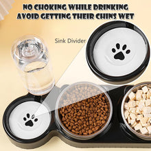 Load image into Gallery viewer, 3-in-1 Cat Food and Water Bowl Set Tilted Stainless Steel Bowls with Stand
