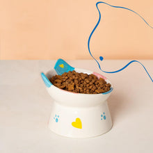 Load image into Gallery viewer, Cute Ceramic Raised Cat Bowls Elevated Design, 15° Tilted Feeder Protect Cat's
