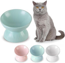 Load image into Gallery viewer, Ceramic Raised Cat Food Bowl - Tilted Elevated Cat Bowl Anti Vomit  6.1 inch
