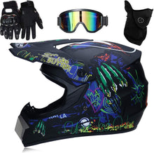 Load image into Gallery viewer, Motocross Helmet, Off Road Motorcycle Helmet, for Kids Adults ABS+EPS Shell Lightweight Impact Resistant with Goggles Gloves Face Cover 4-Piece Set MEDIUM
