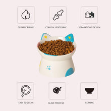 Load image into Gallery viewer, Cute Ceramic Raised Cat Bowls Elevated Design, 15° Tilted Feeder Protect Cat's
