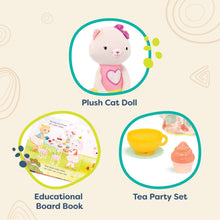 Load image into Gallery viewer, B. Toys - Plush Cat Doll with Board Book &amp; Tea Party Set - Cups &amp; Play Food
